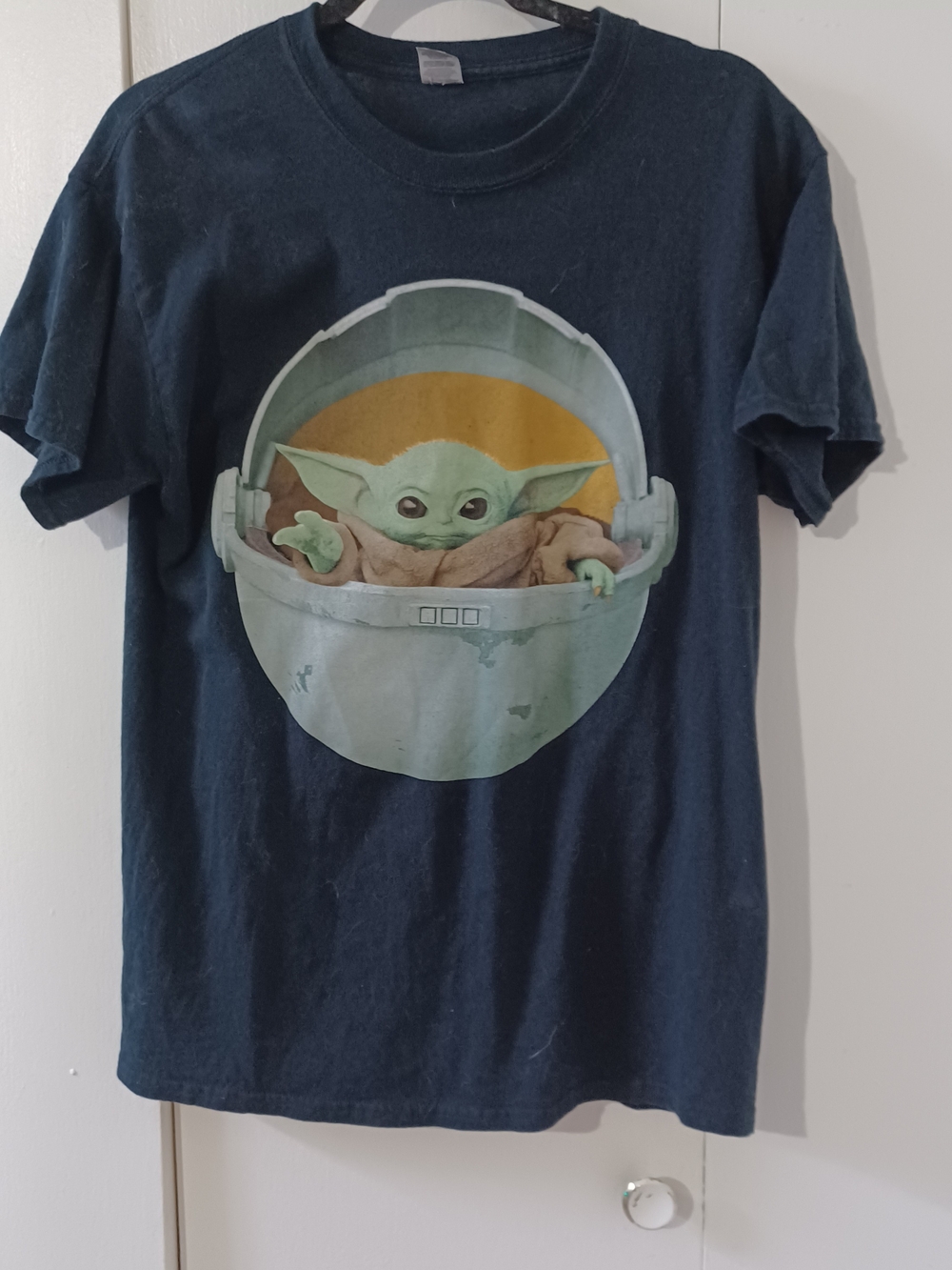 Gildan Navy Short-Sleeve Tee with Green Grogu Graphic